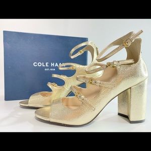 Cole Haan Cielo Leather Open Toe Champagne Gold Size 7, medium width.